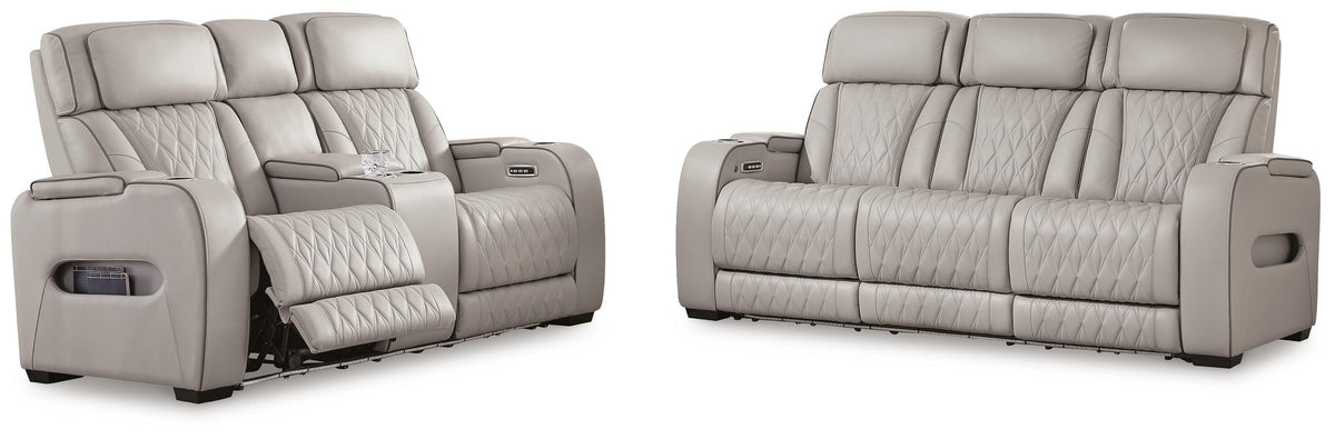 Anvilbrook Power Reclining Sofa with Loveseat and Recliner in Gray