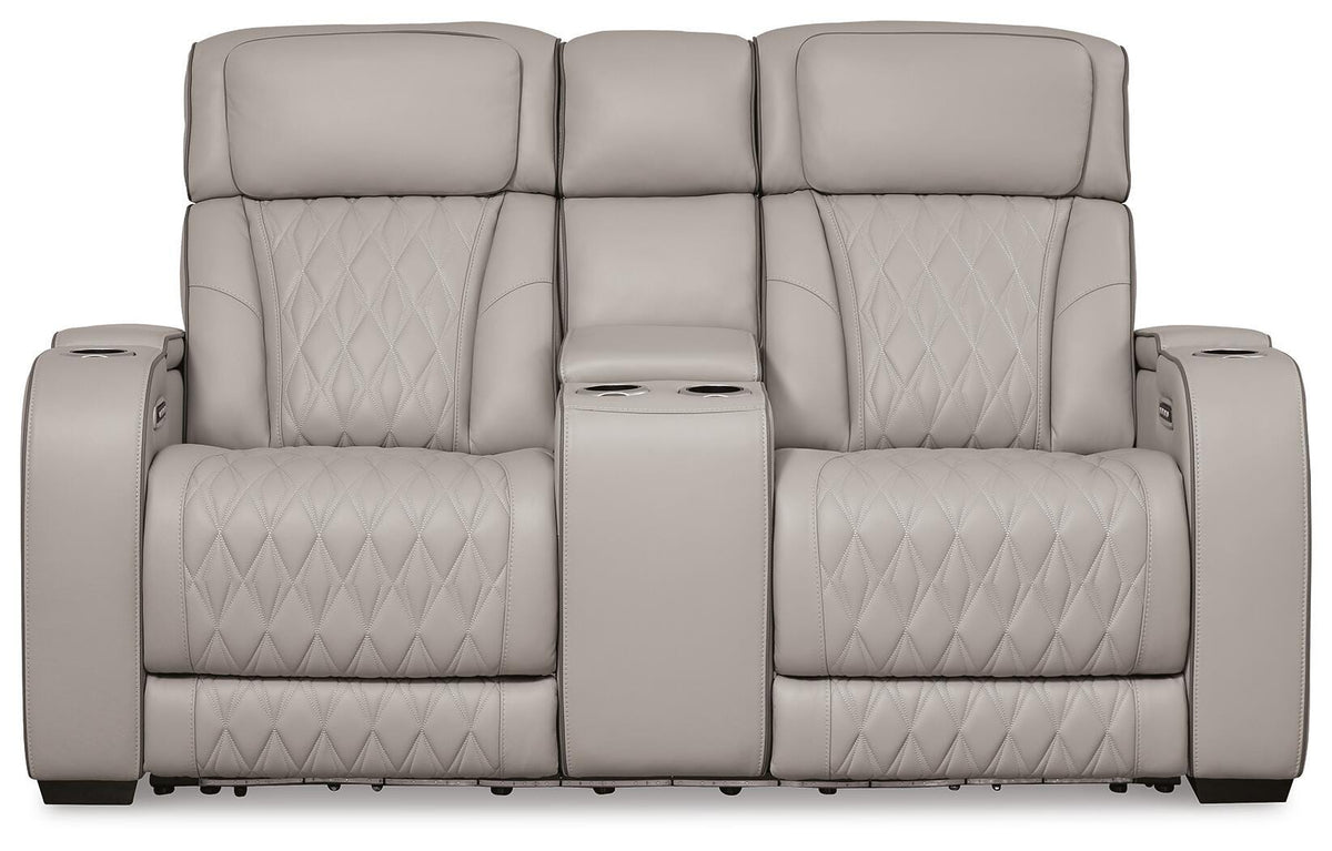Anvilbrook Power Reclining Sofa with Loveseat and Recliner in Gray