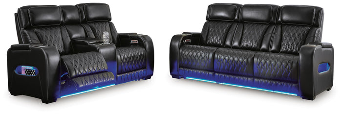 Anvilbrook Power Reclining Sofa and Loveseat in Black