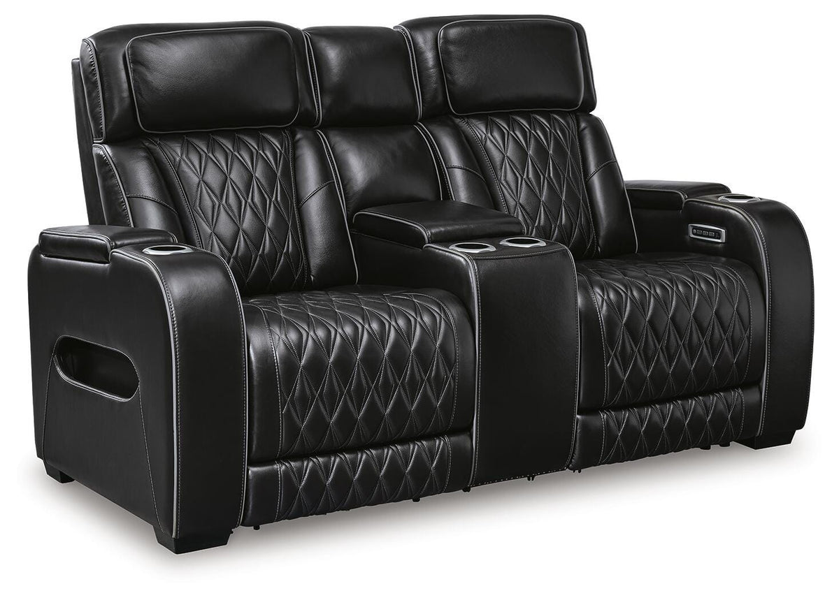 Anvilbrook Power Reclining Loveseat with Console in Black