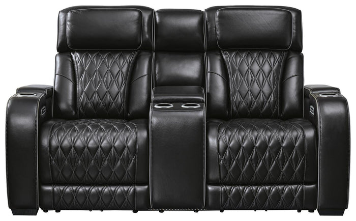 Anvilbrook Power Reclining Loveseat with Console in Black