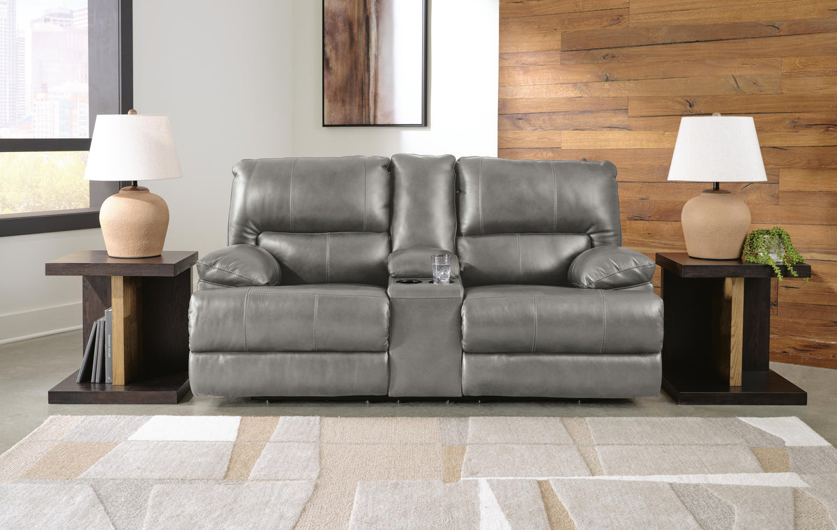 Steelmark Power Reclining Loveseat with Console in Gray